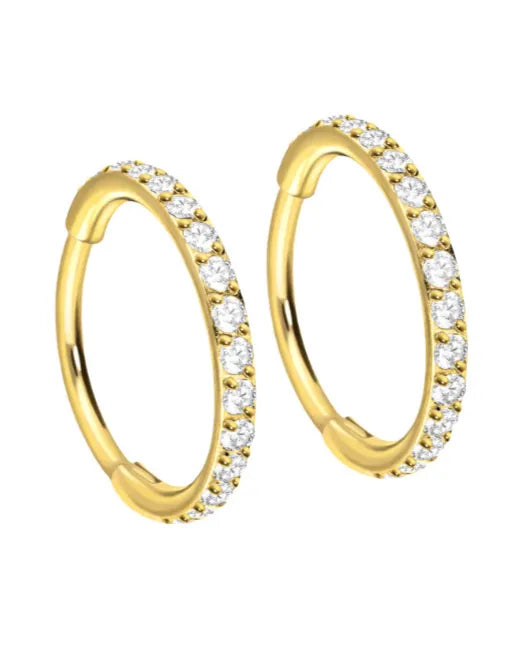 gold hoop earrings with dainty crystals