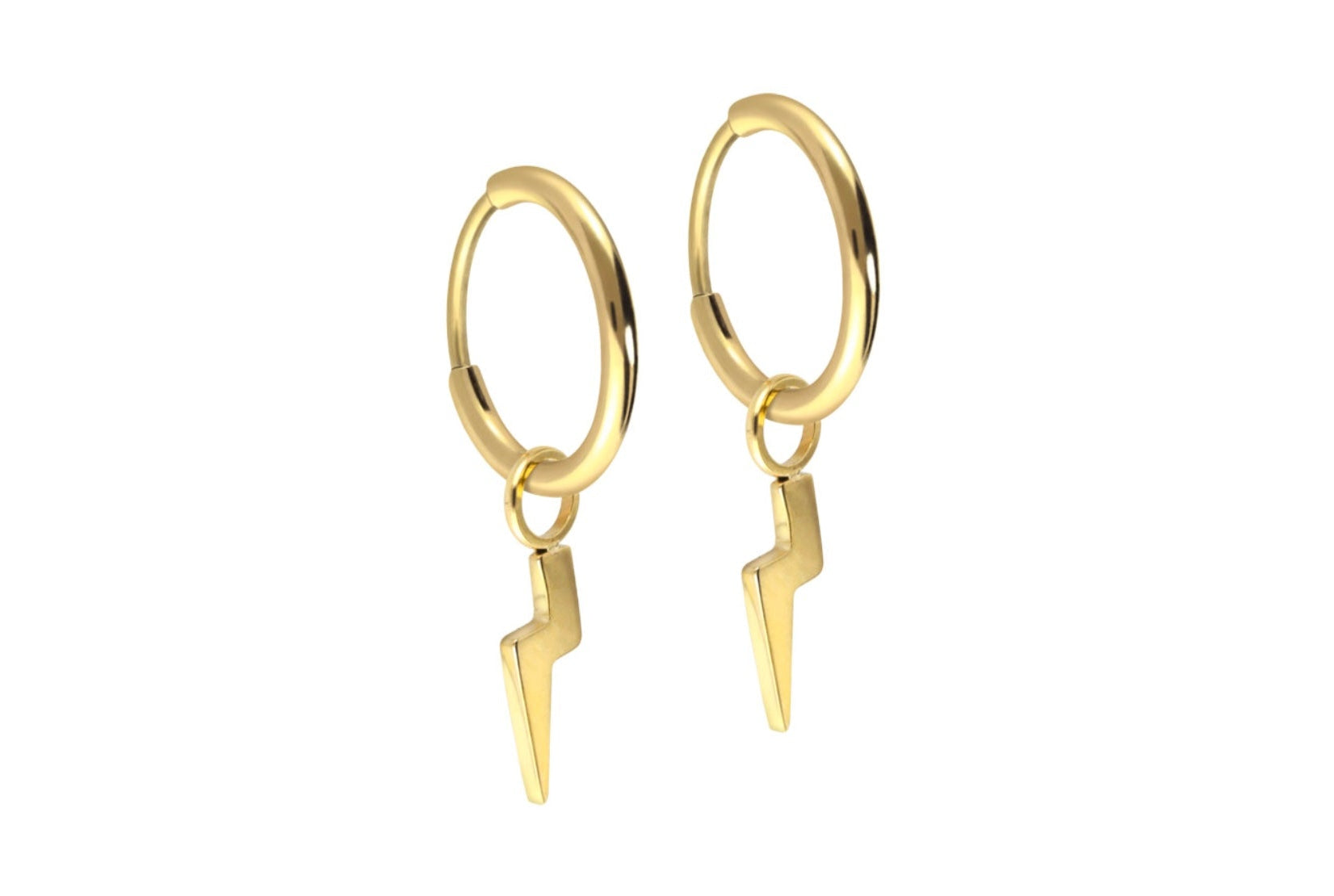 gold hoop earrings with dangle lightning bolts
