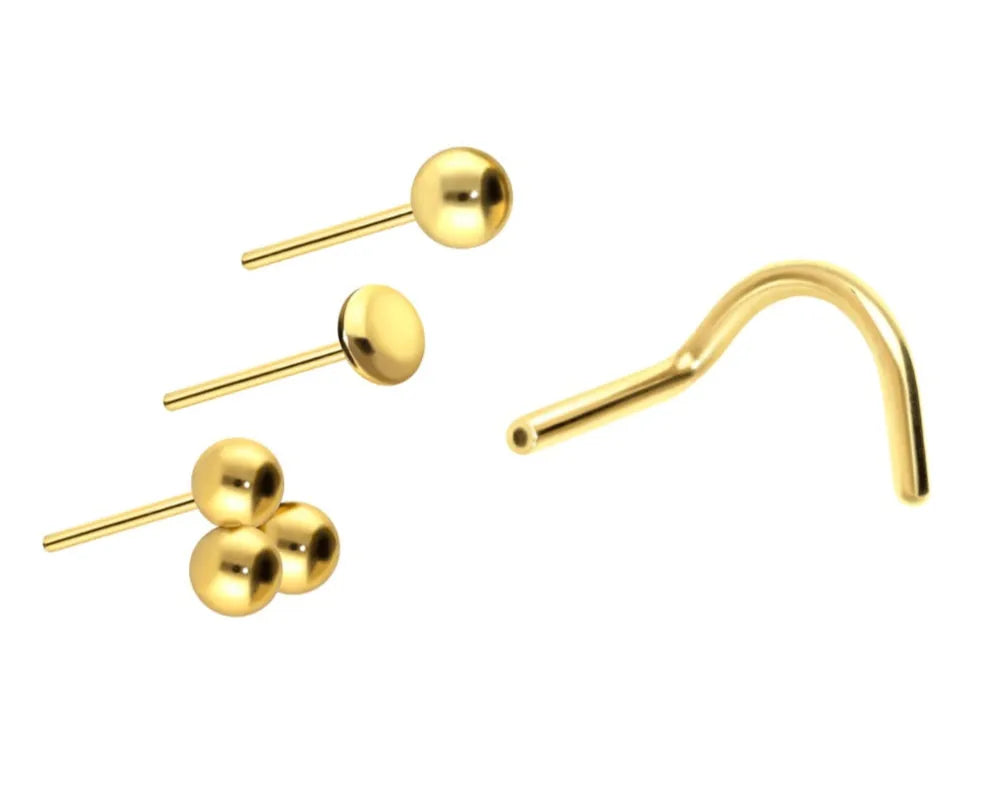 gold nose ring featuring 3 different simplistic design replacements
