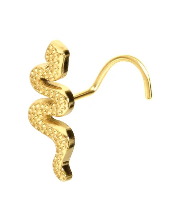 gold nose ring with a cute textured snake