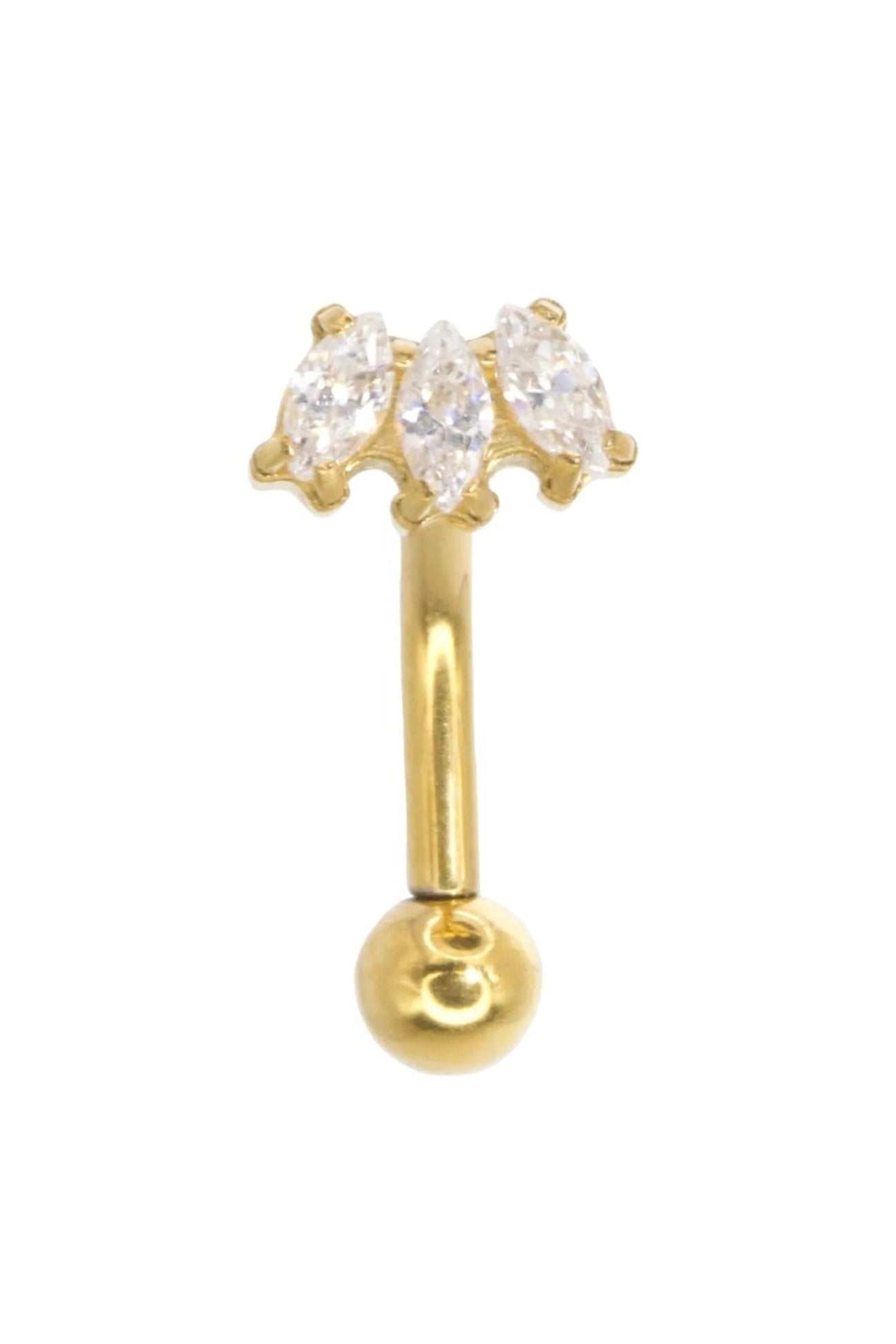 gold vertical labret jewelry with a dainty crystal marquis design