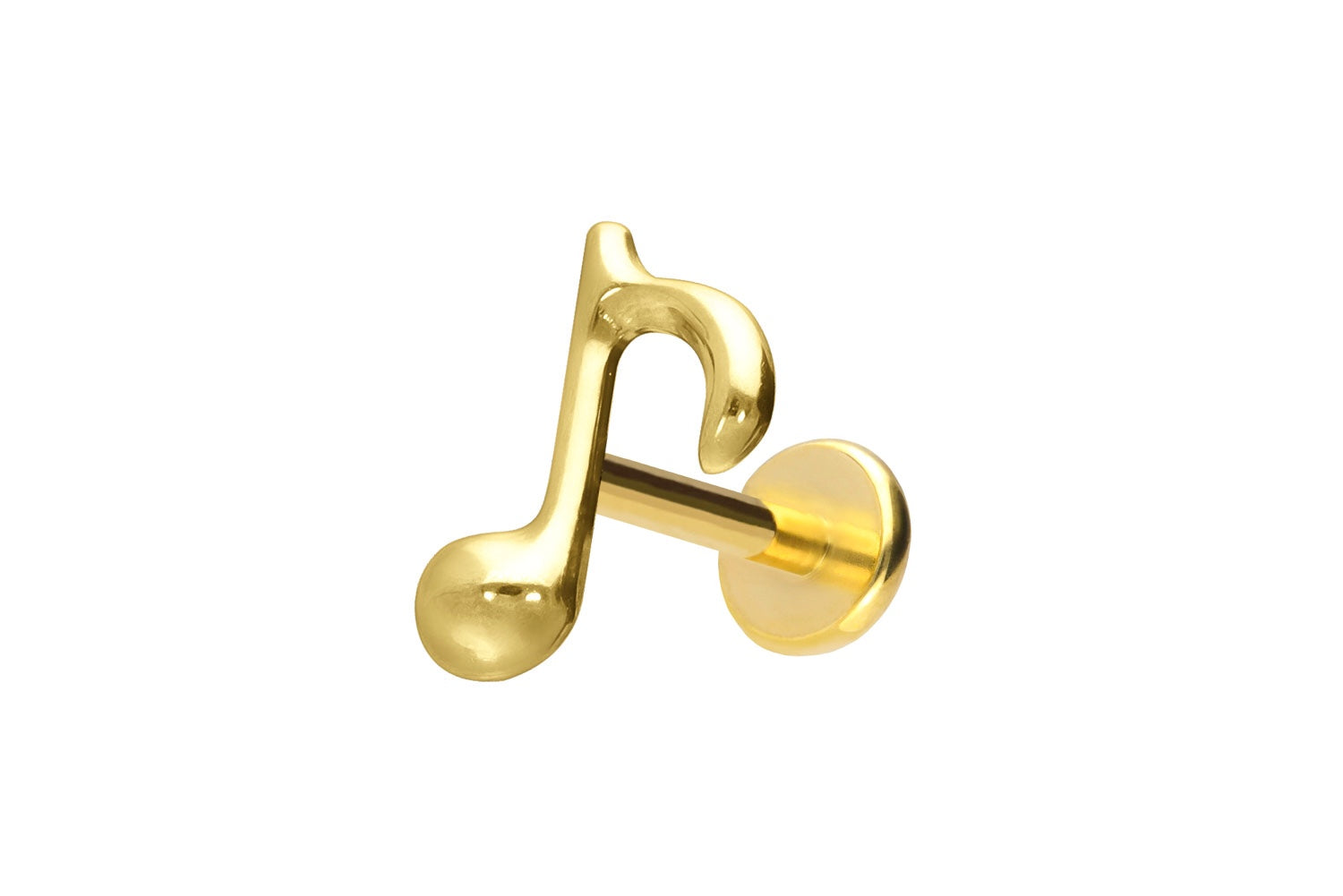 gold flat back earring with a tiny music note