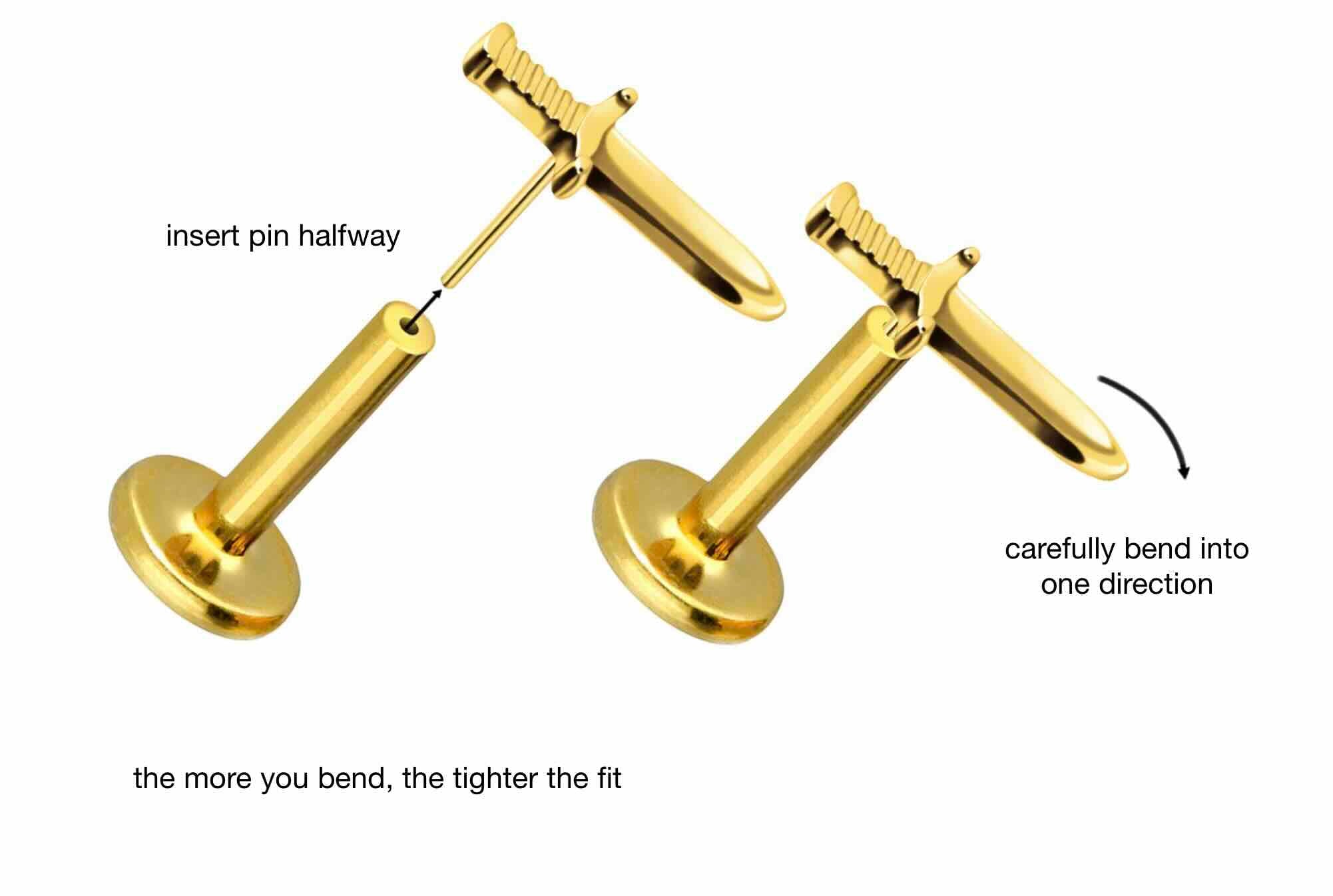Titanium Push Pin Flat Back Stud - Cute Dagger