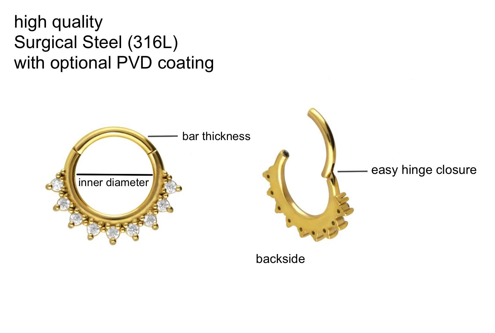 gold septum jewelry with labeled features