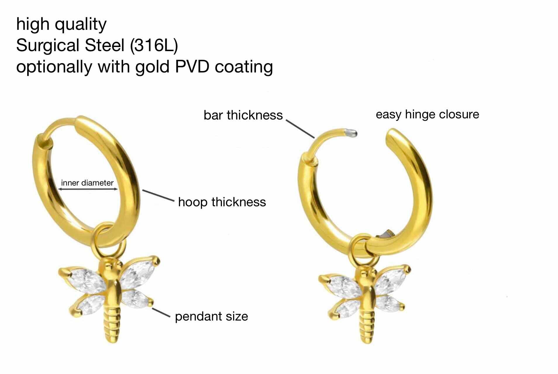 technical specifications of a dangle dragonfly hoop earring
