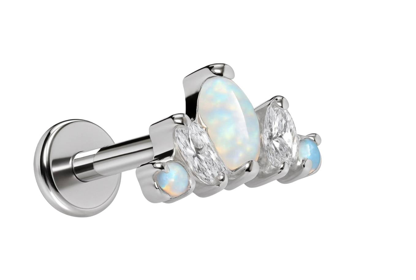 titanium flat back earring with a unique tiny opal design