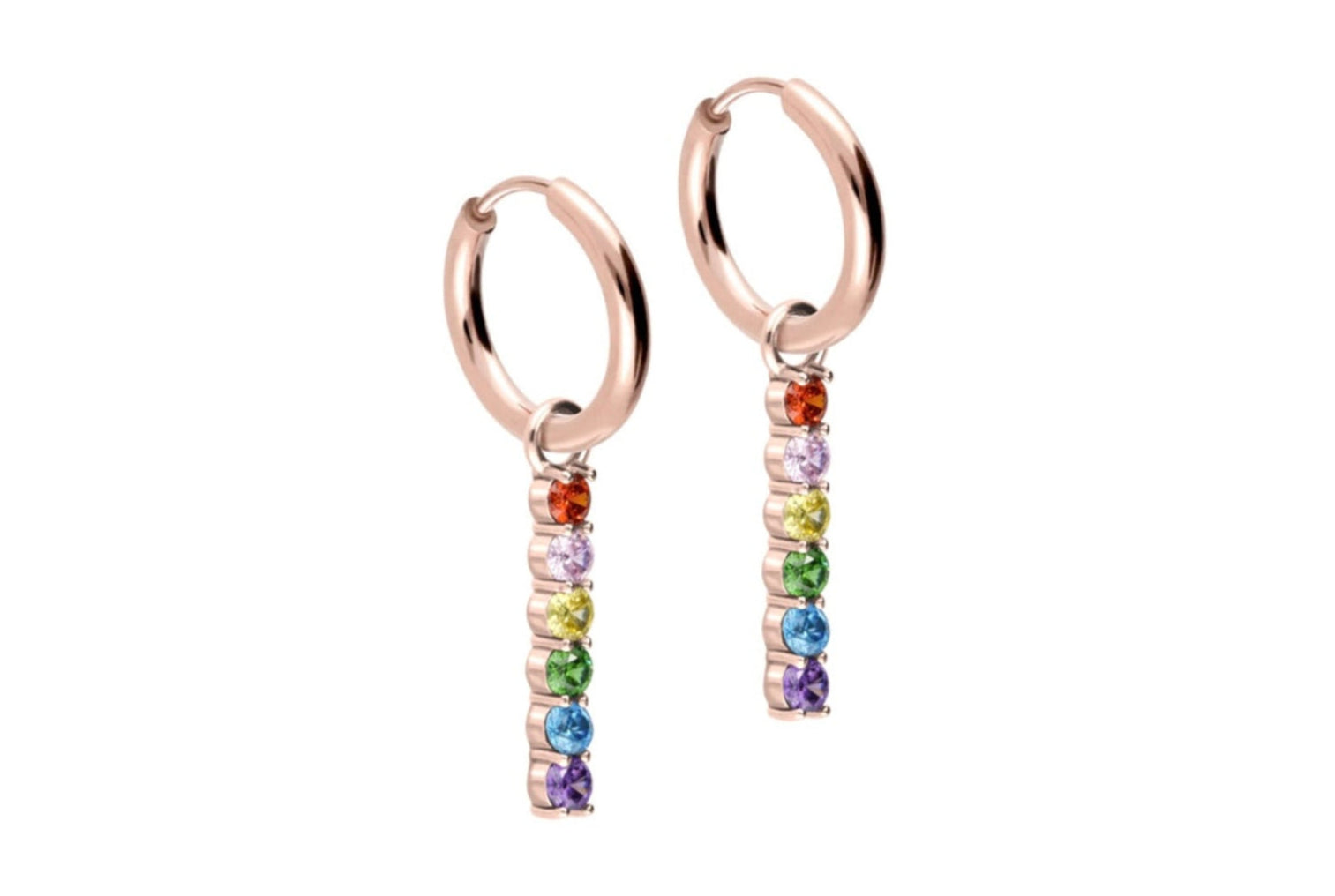 rose gold hoop earrings with colorful diamonds