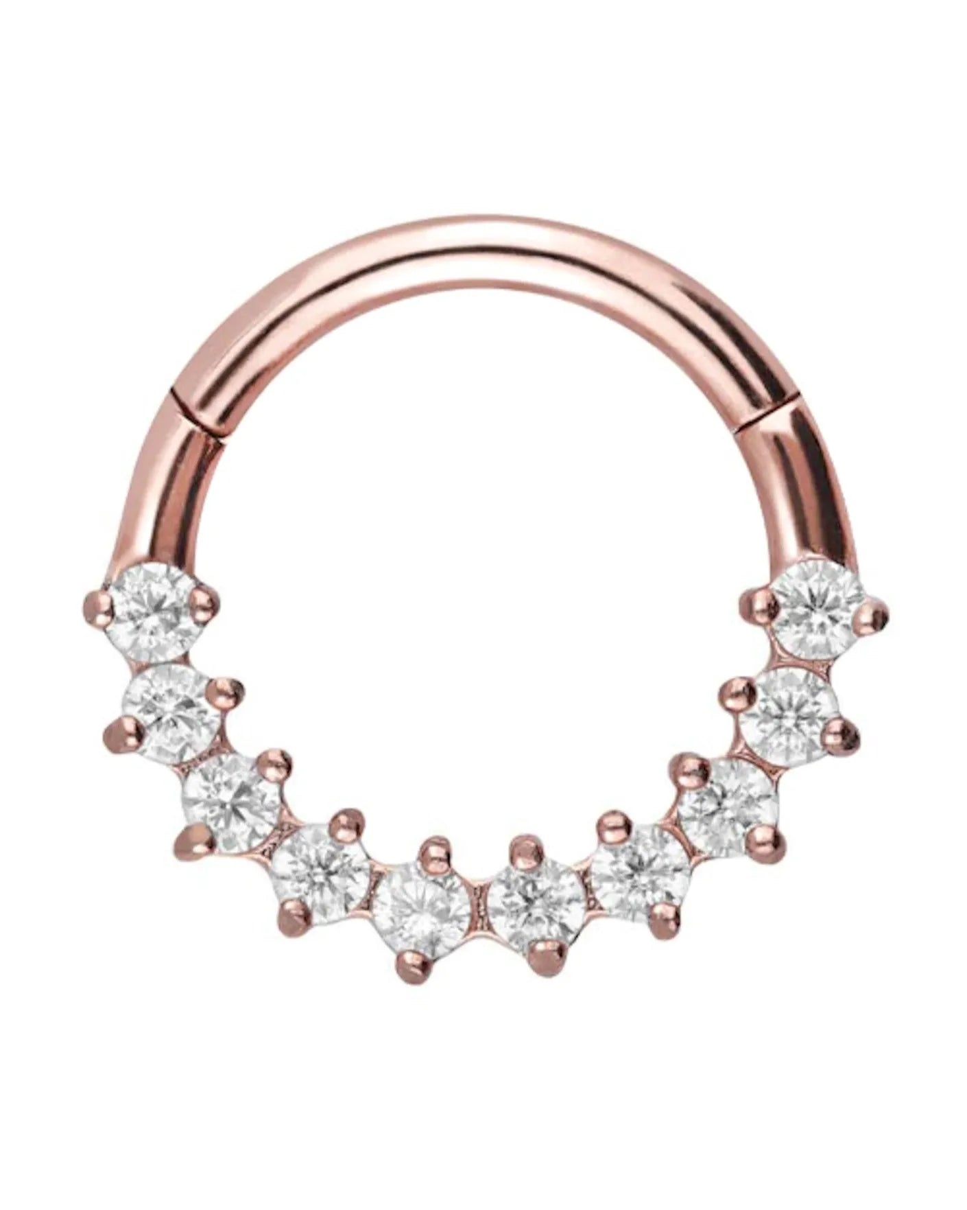 rose gold hoop for septum and daith piercing featuring dainty crystals