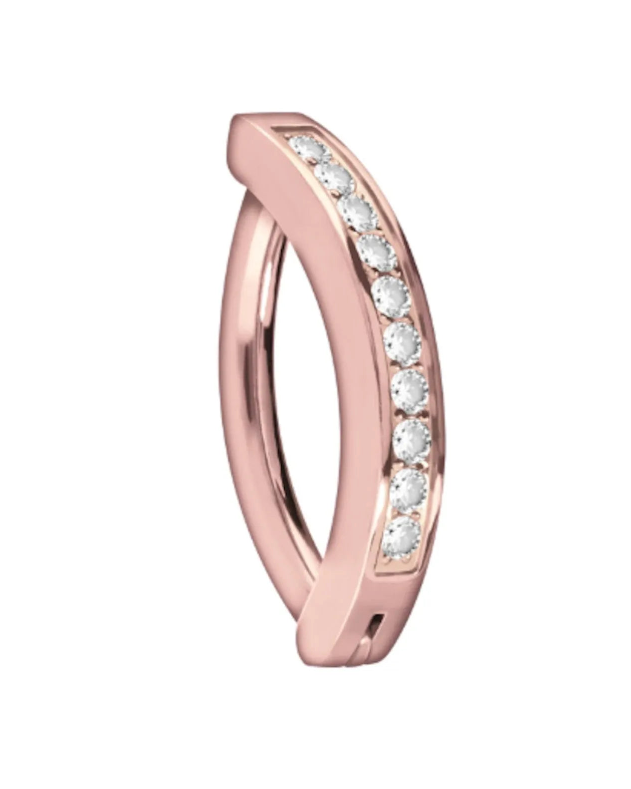 hypoallergenic rose gold belly ring featuring a hoop design and dainty crystals