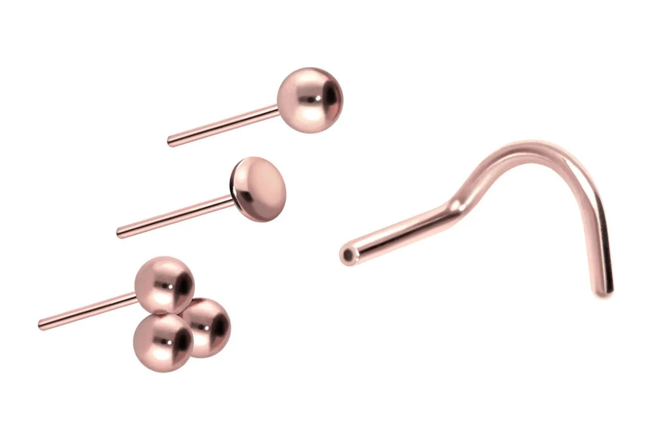 rose gold nose ring featuring 3 different simplistic design replacements