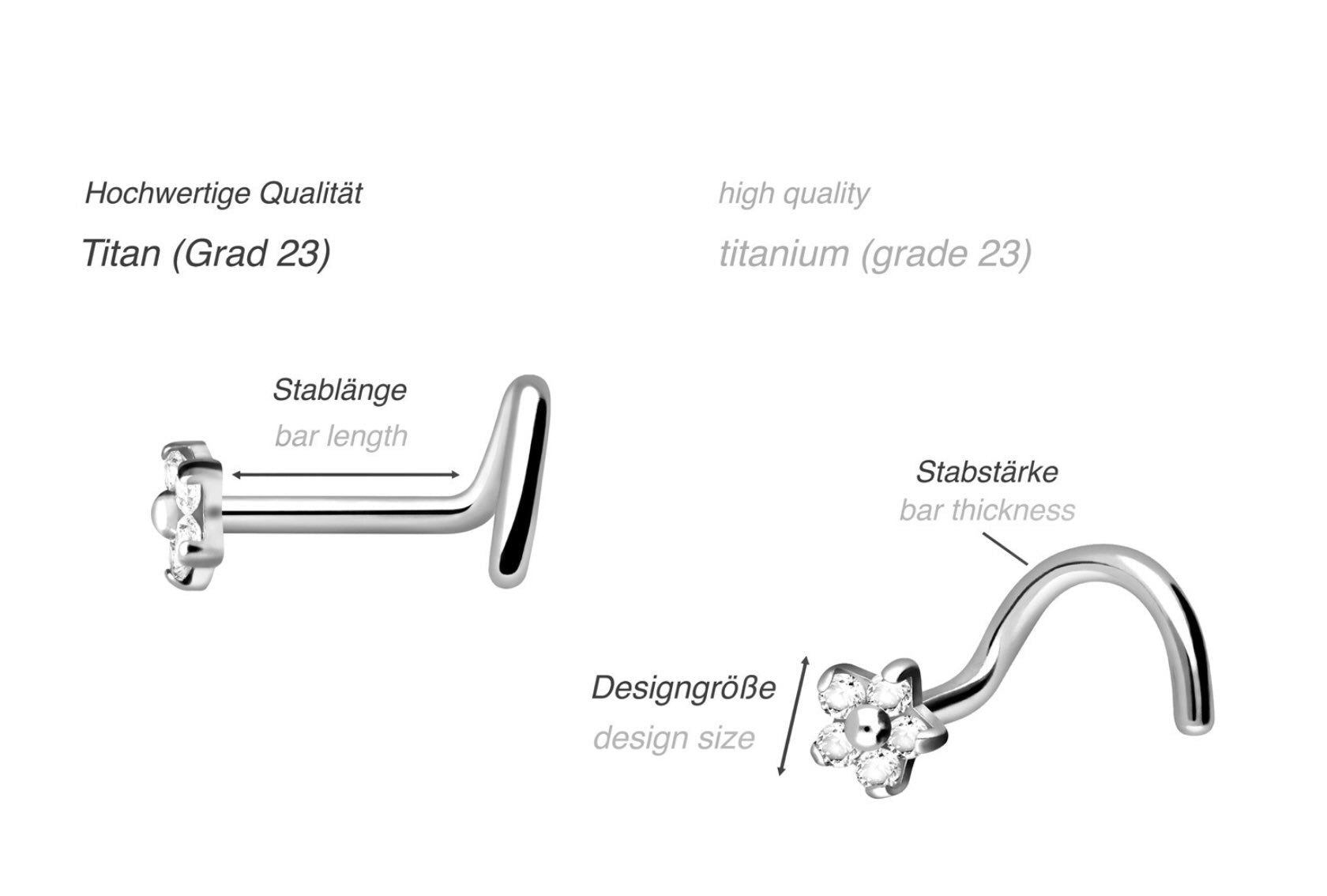 size chart for nose ring with a dainty flower