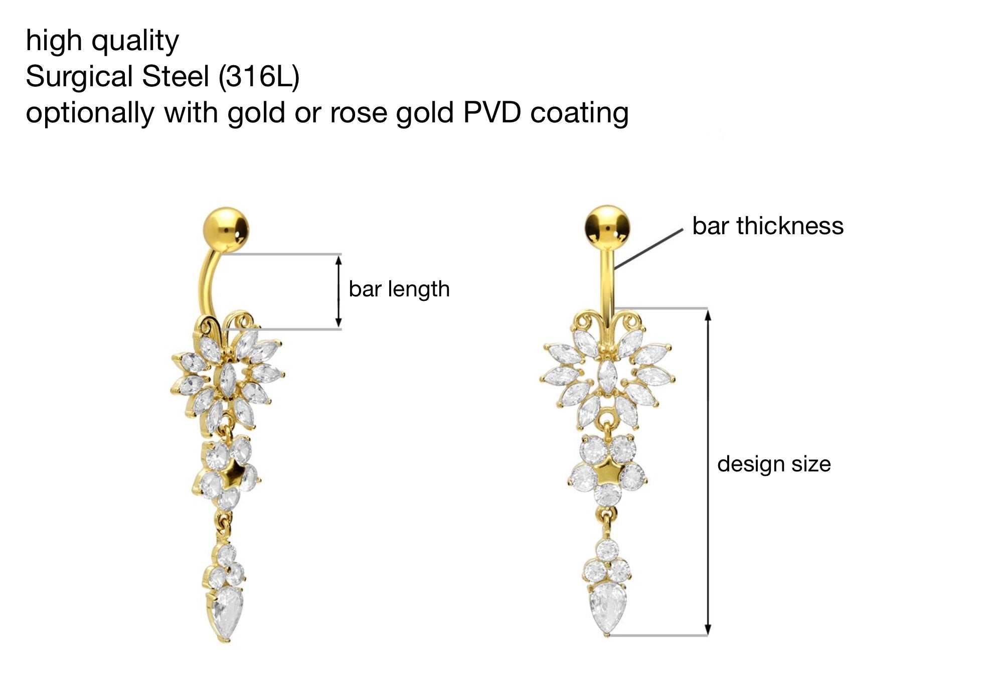 Surgical Steel Belly Button Ring - Elegant Butterfly