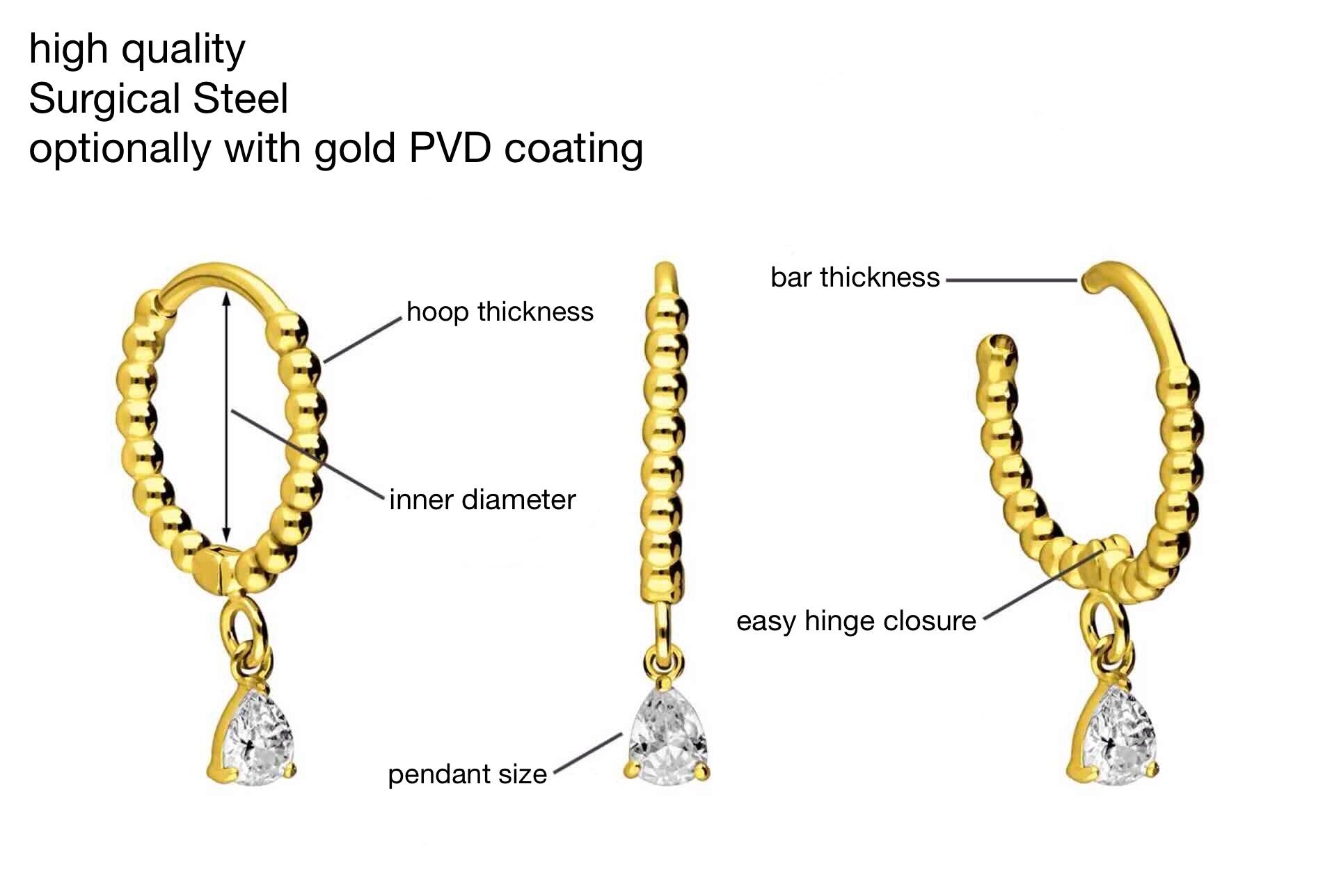 Surgical Steel Hoop Earrings - Beads & Dangly Drop