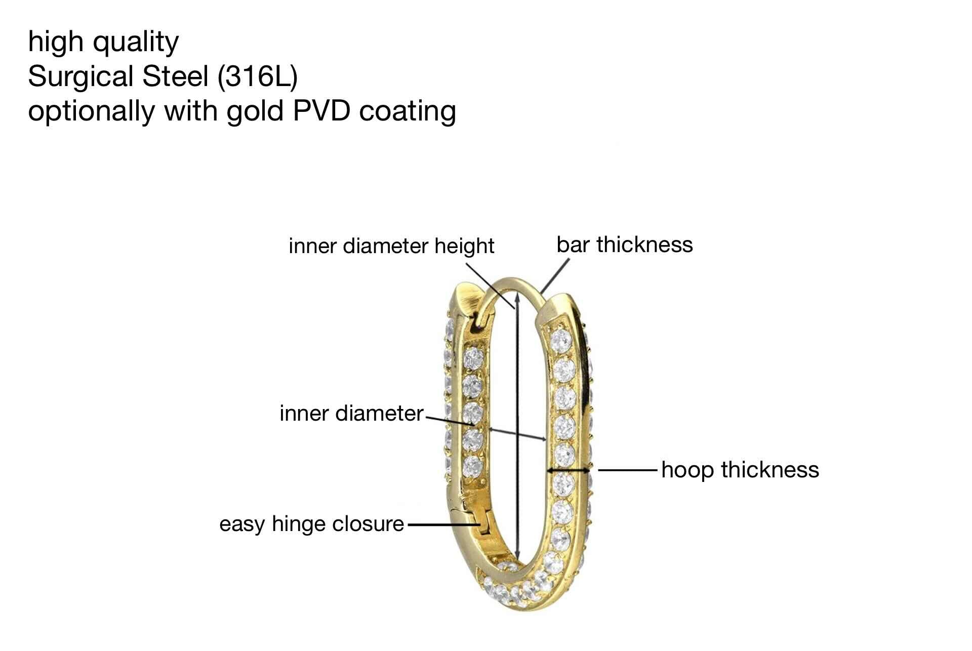 Surgical Steel Hoop Earrings - Oval Sparkle