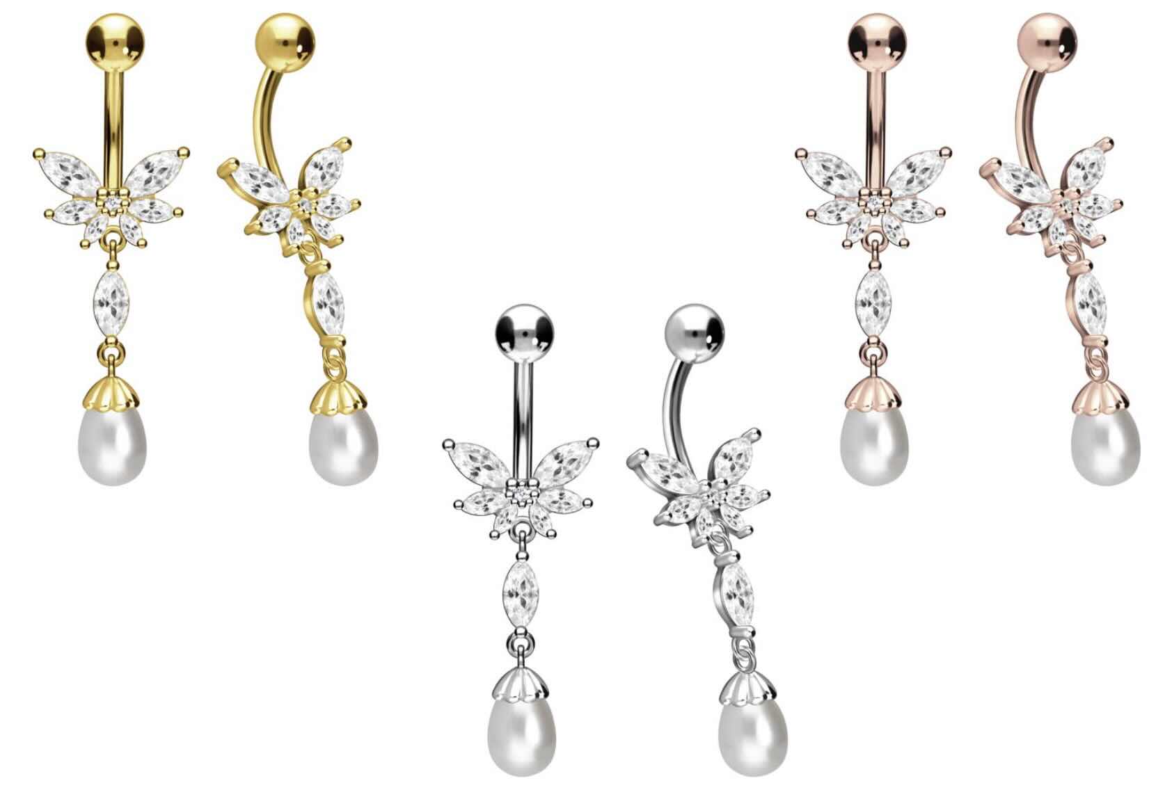 Surgical Steel Belly Button Ring - Dangling Pearl