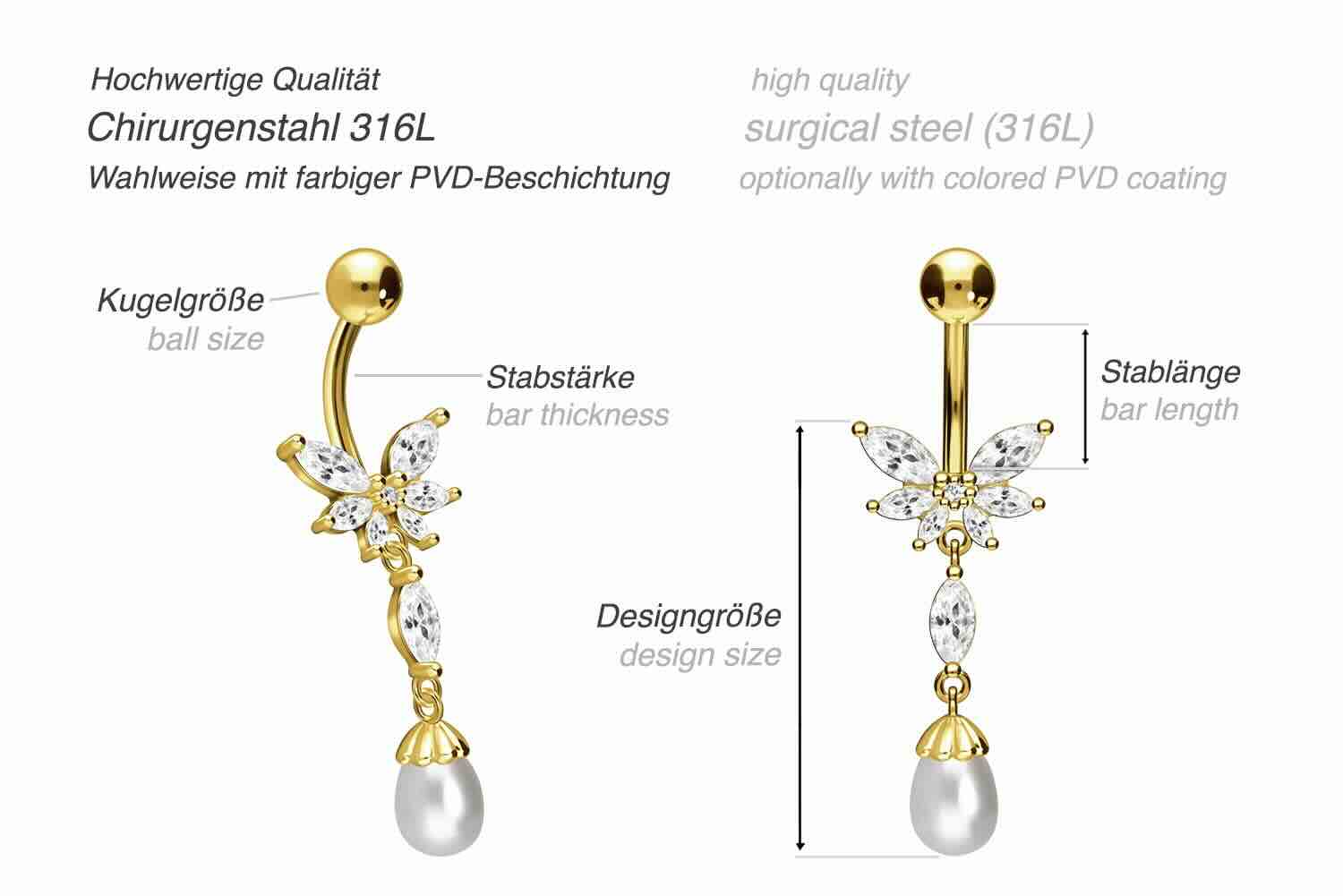 Surgical Steel Belly Button Ring - Dangling Pearl