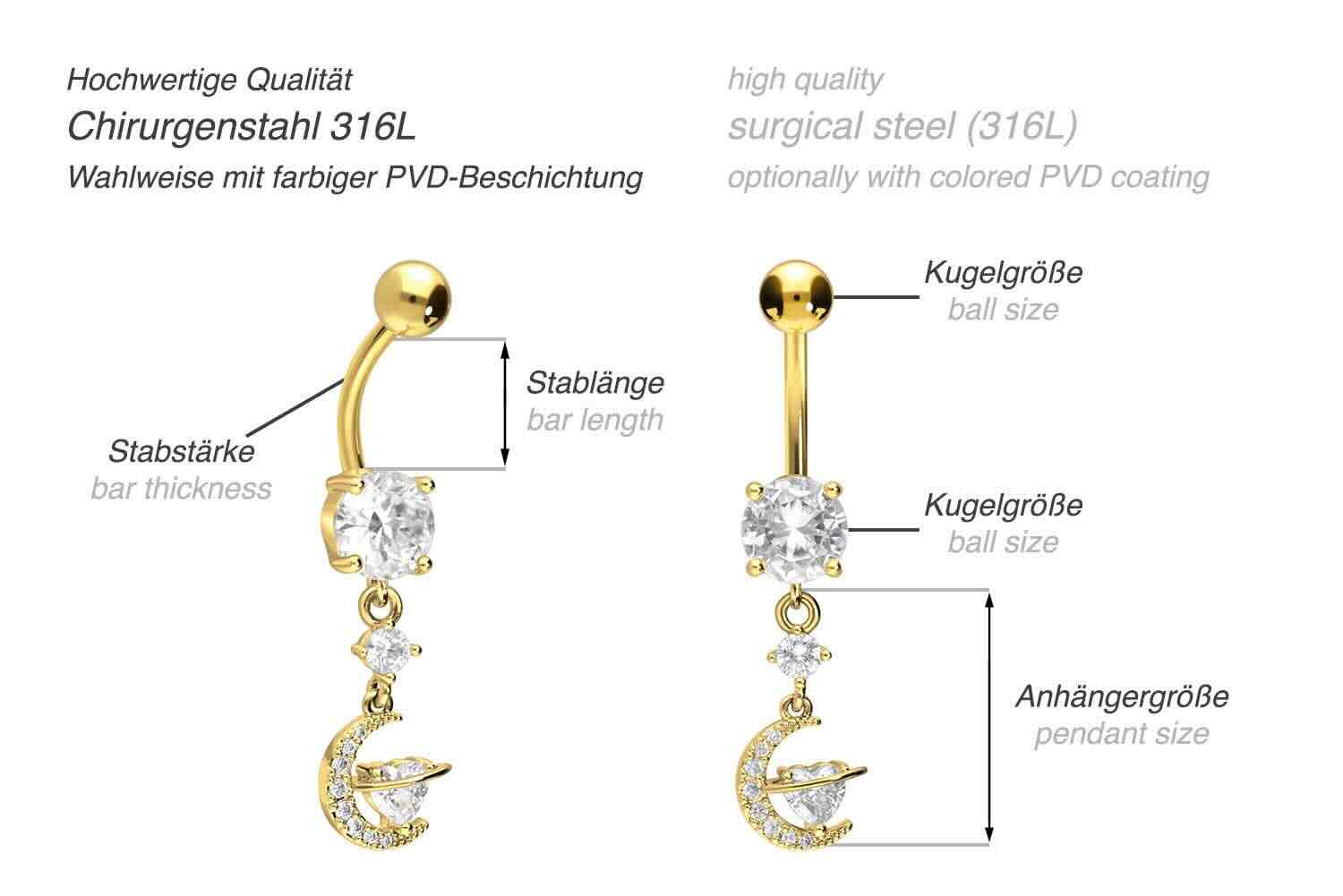 Surgical Steel Belly Button Ring - Dangling Moon