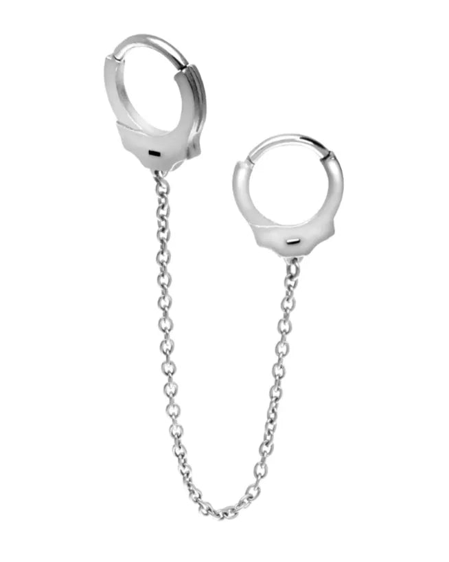 double handcuffs hoop with connecting chain for cartilage piercings and lobe