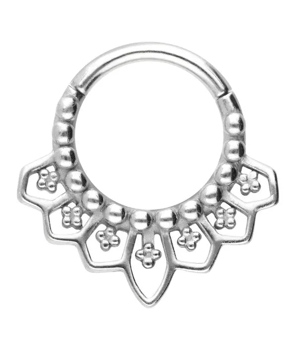 hypoallergenic septum or daith jewelry featuring an oriental design