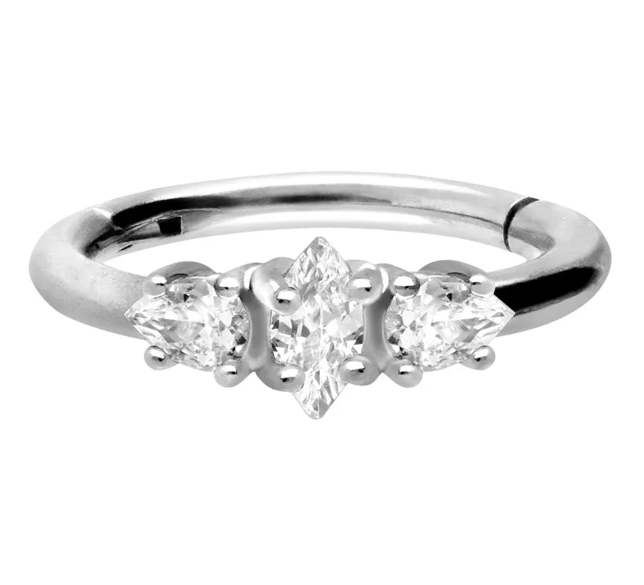 hoop for conch or helix featuring 3 dainty crystals