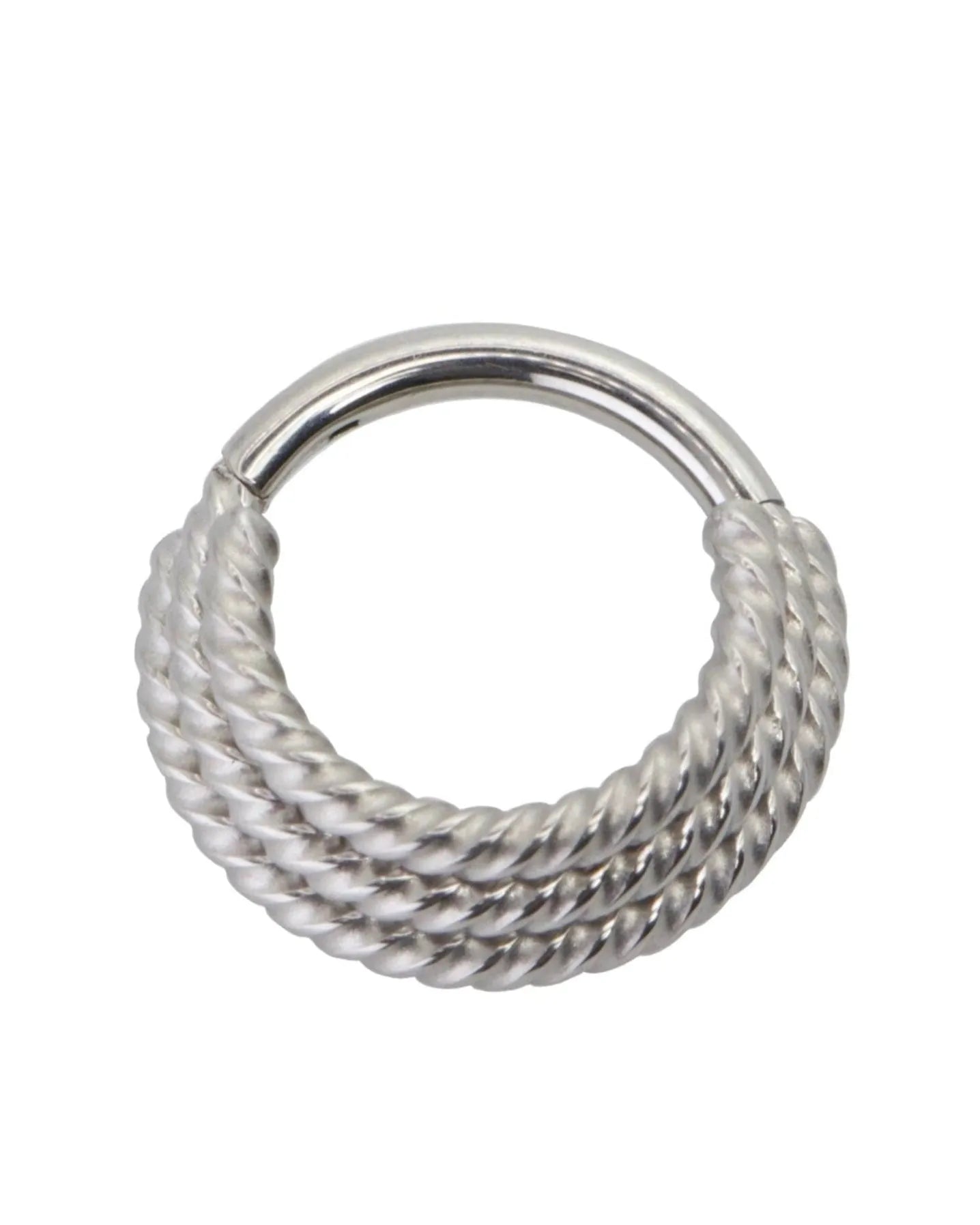 non-tarnish cartilage hoop featuring a stacked rope design