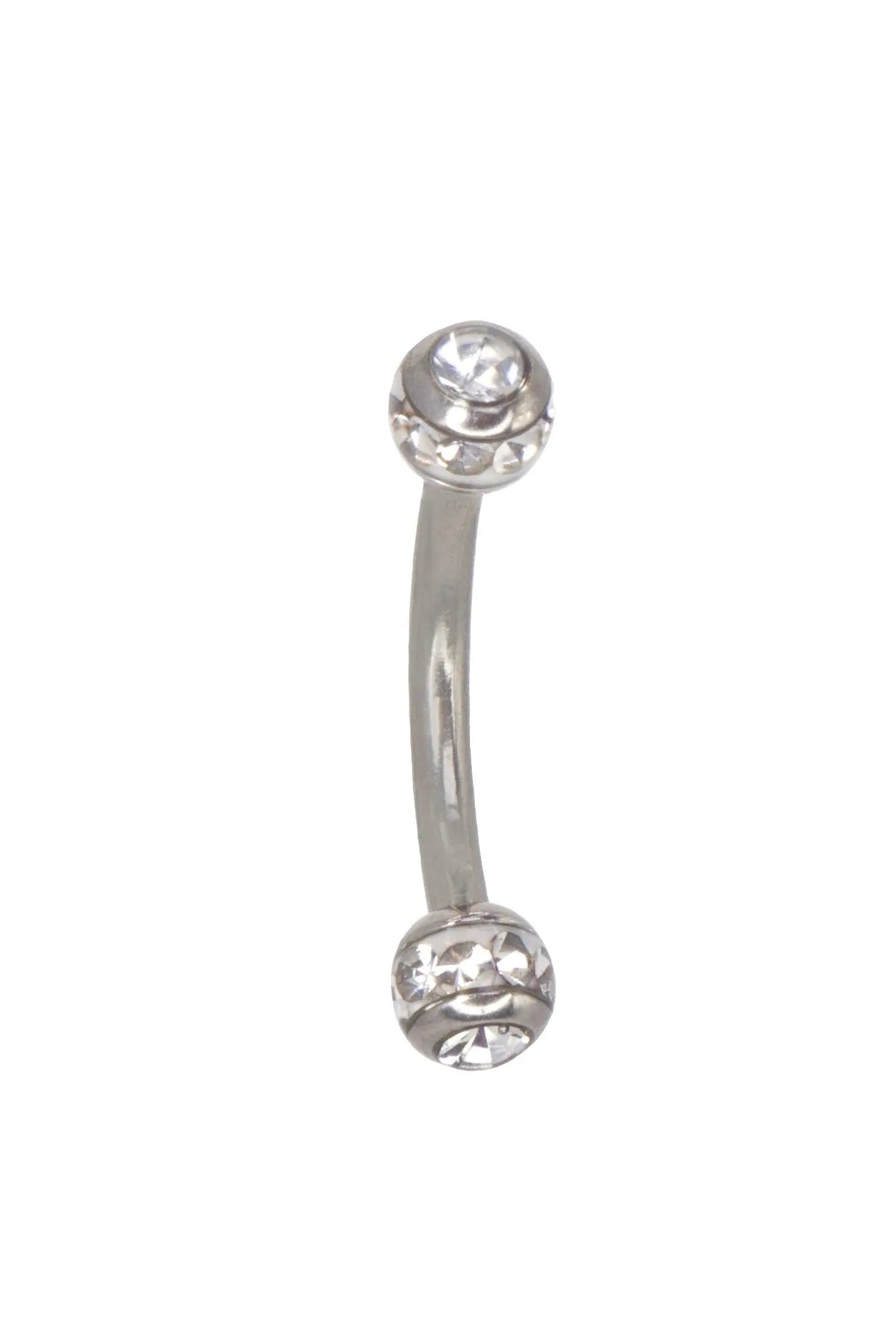 curved barbell for rook, vertical labret and eyebrow piercings featuring dainty crystal balls