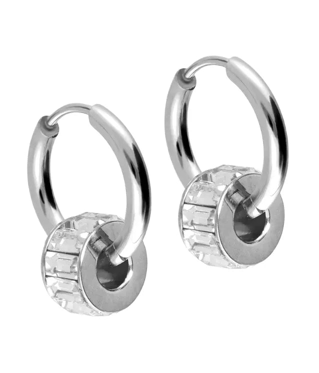 non-tarnish hoop earrings featuring a dangly, sparkly ring