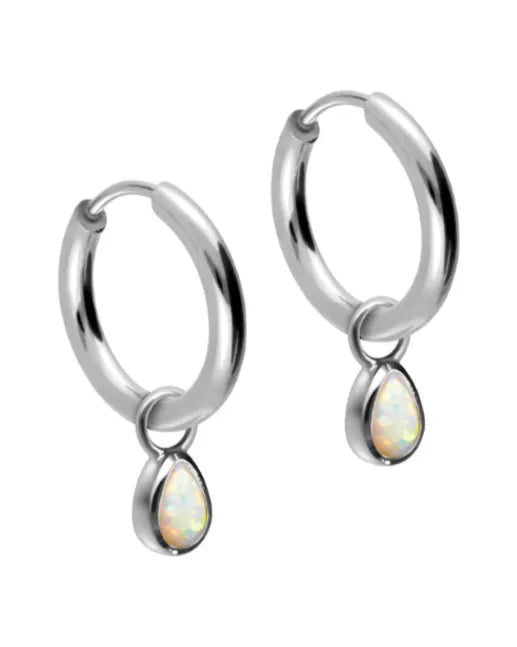 non-tarnish dangle hoop earrings with cute opals
