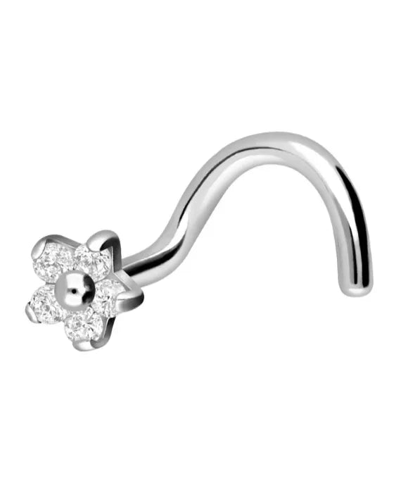 non-tarnish nose ring with a dainty sparkly flower