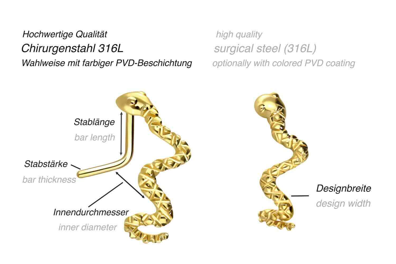 Surgical Steel Nose Ring L-Shape Stud - Hugging Snake