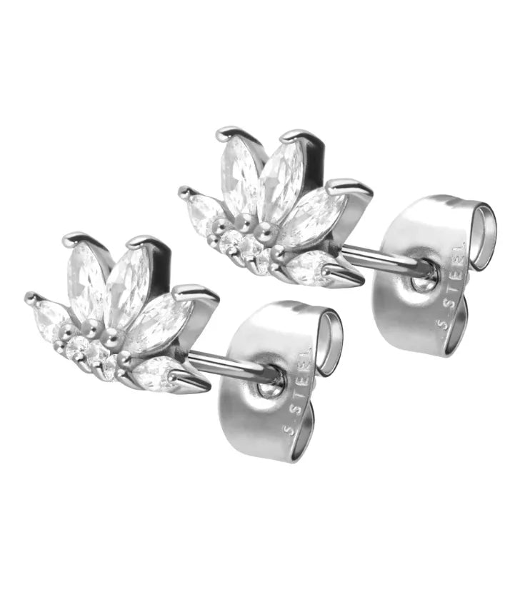 non-tarnish stud earrings featuring a sparkly lotus
