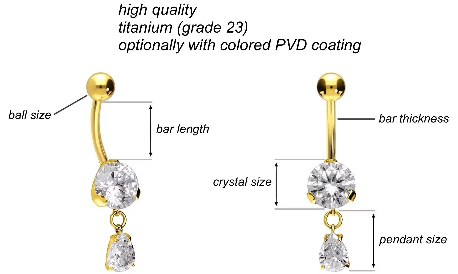 Titanium Belly Button Ring - Dangly Crystal Drop