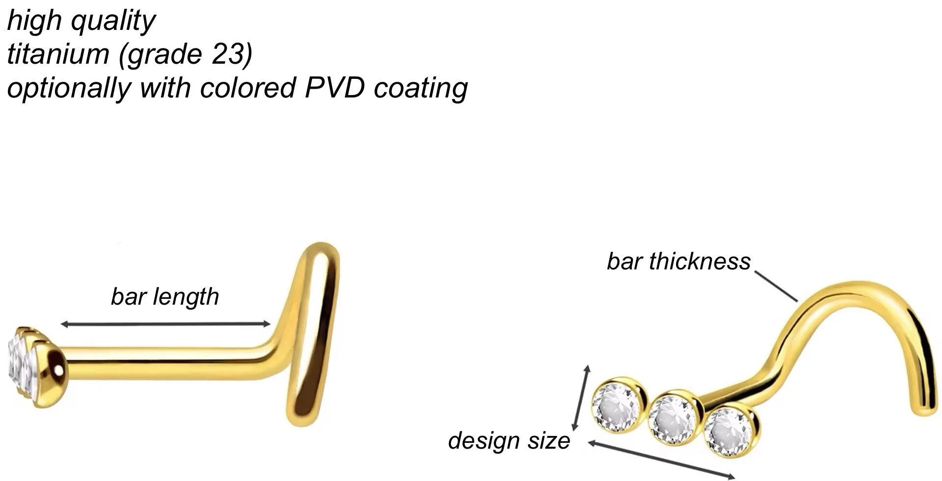 Titanium Nose Ring Corkscrew Stud - Dainty Crystals