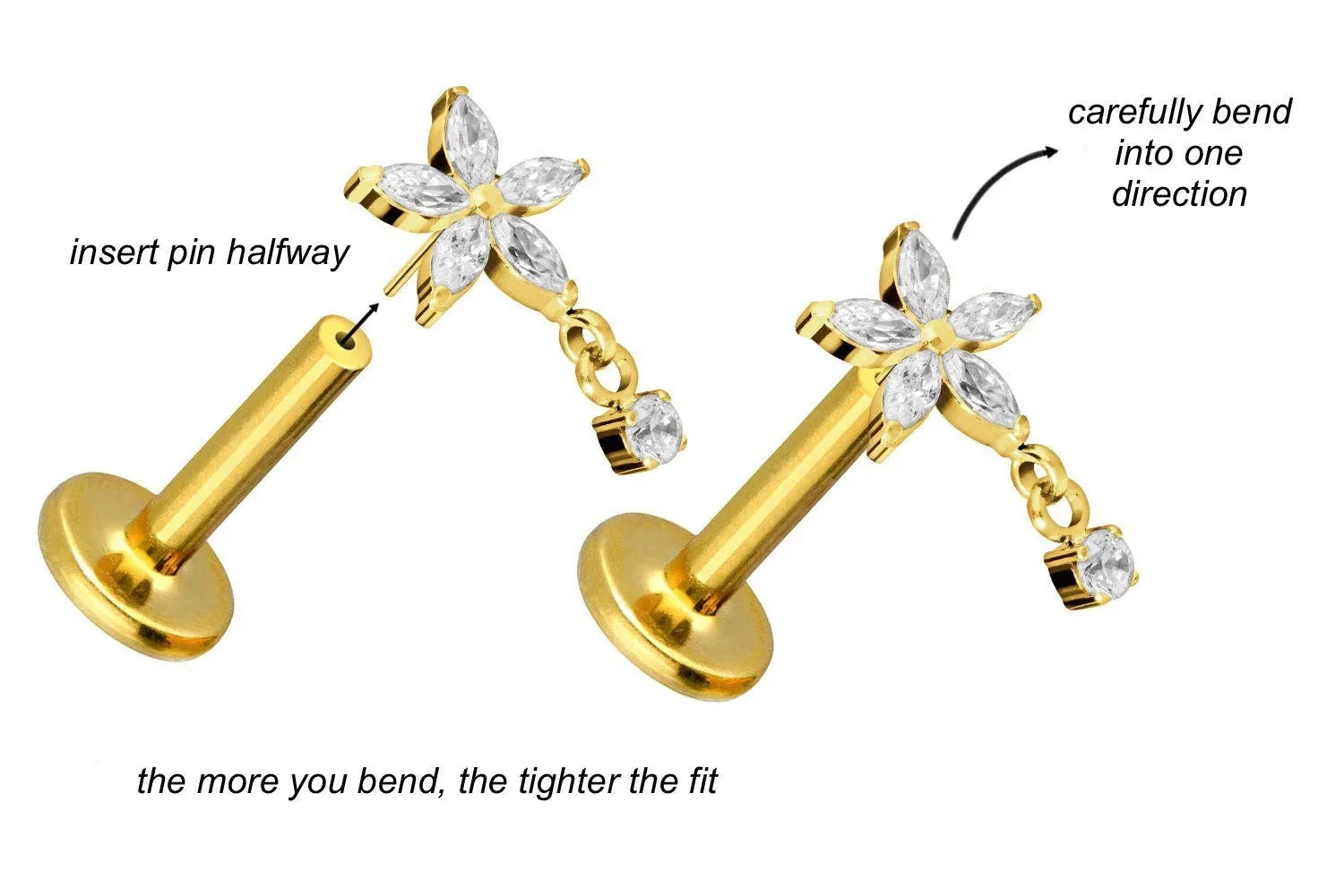 Titanium Push Pin Flat Back Stud - Flower & Cute Dangle
