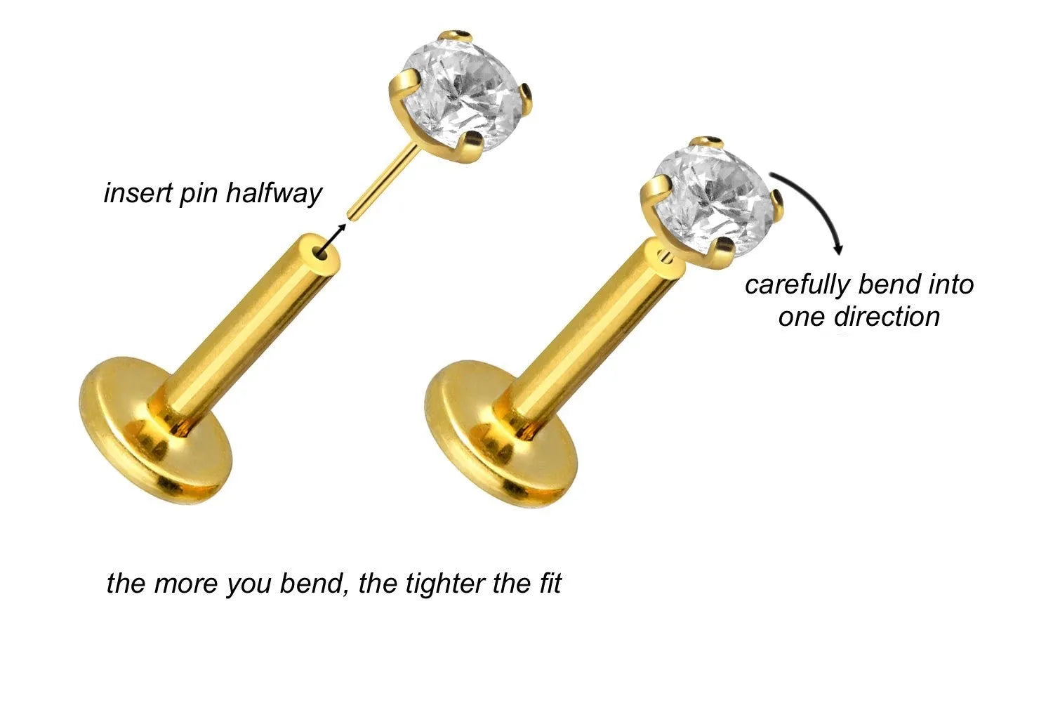 Titanium Push Pin Flat Back Stud - Shiny Crystal Gold