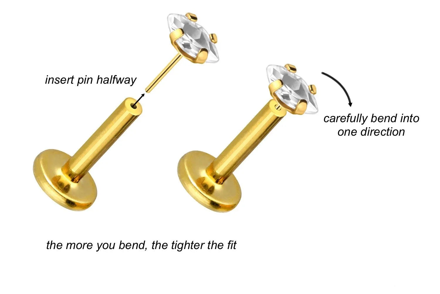 Titanium Push Pin Flat Back Stud - Mini Marquis Crystal