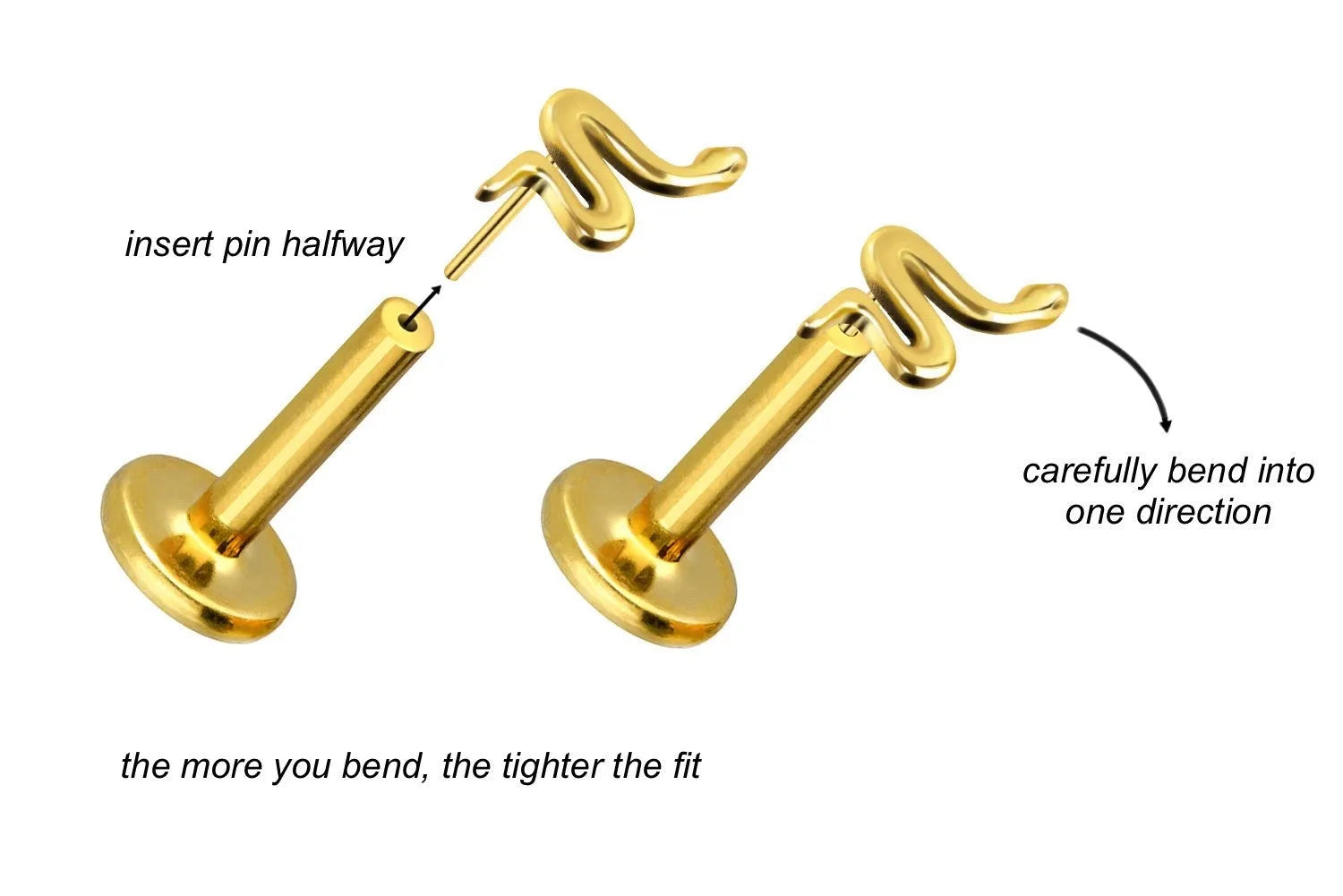 Titanium Push Pin Flat Back Stud - Dainty Snake