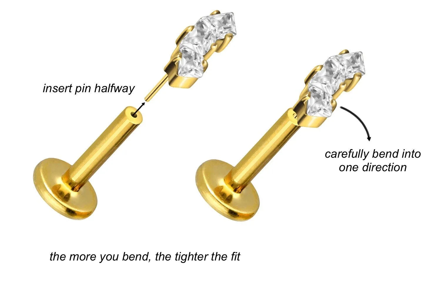 Titanium Push Pin Flat Back Stud - Elegant Crystal Curve