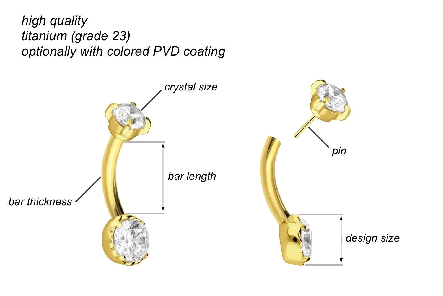 Titanium Push Pin Curved Barbell - The Super Sparkle