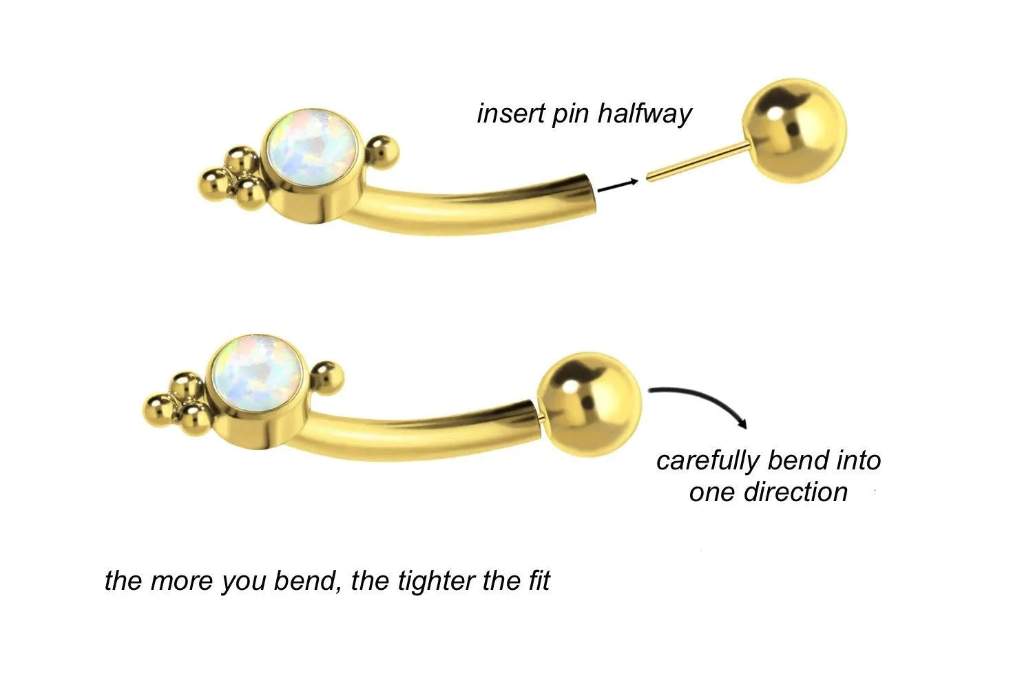 Titanium Push Pin Curved Barbell - Cute Opal Design