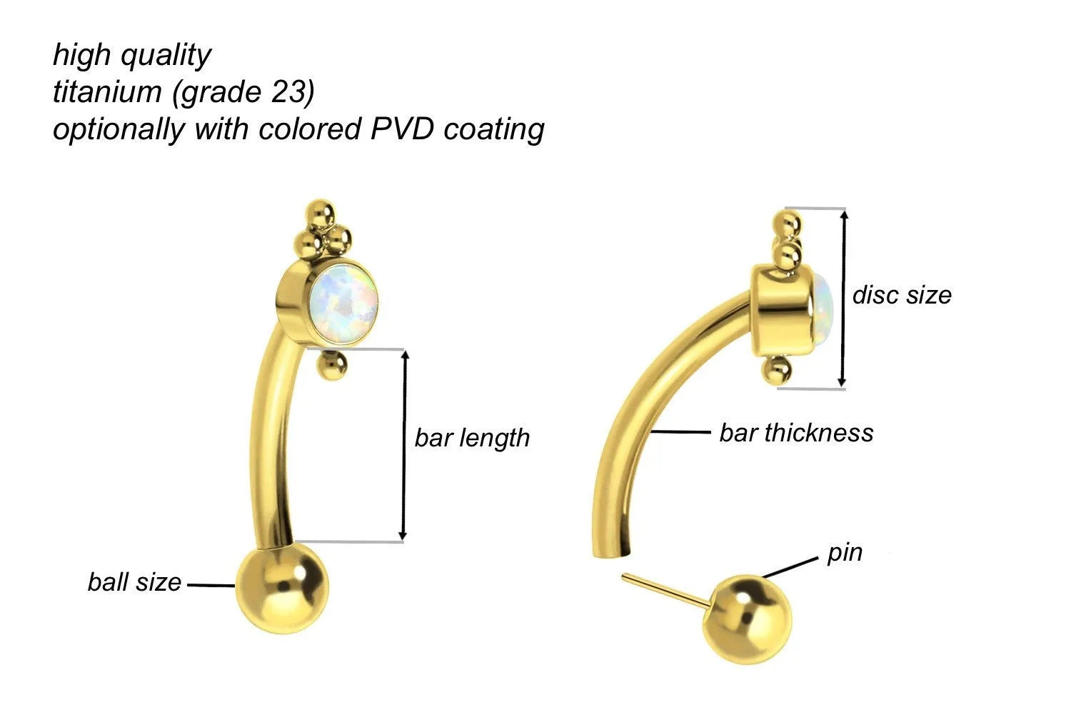 Titanium Push Pin Curved Barbell - Cute Opal Design