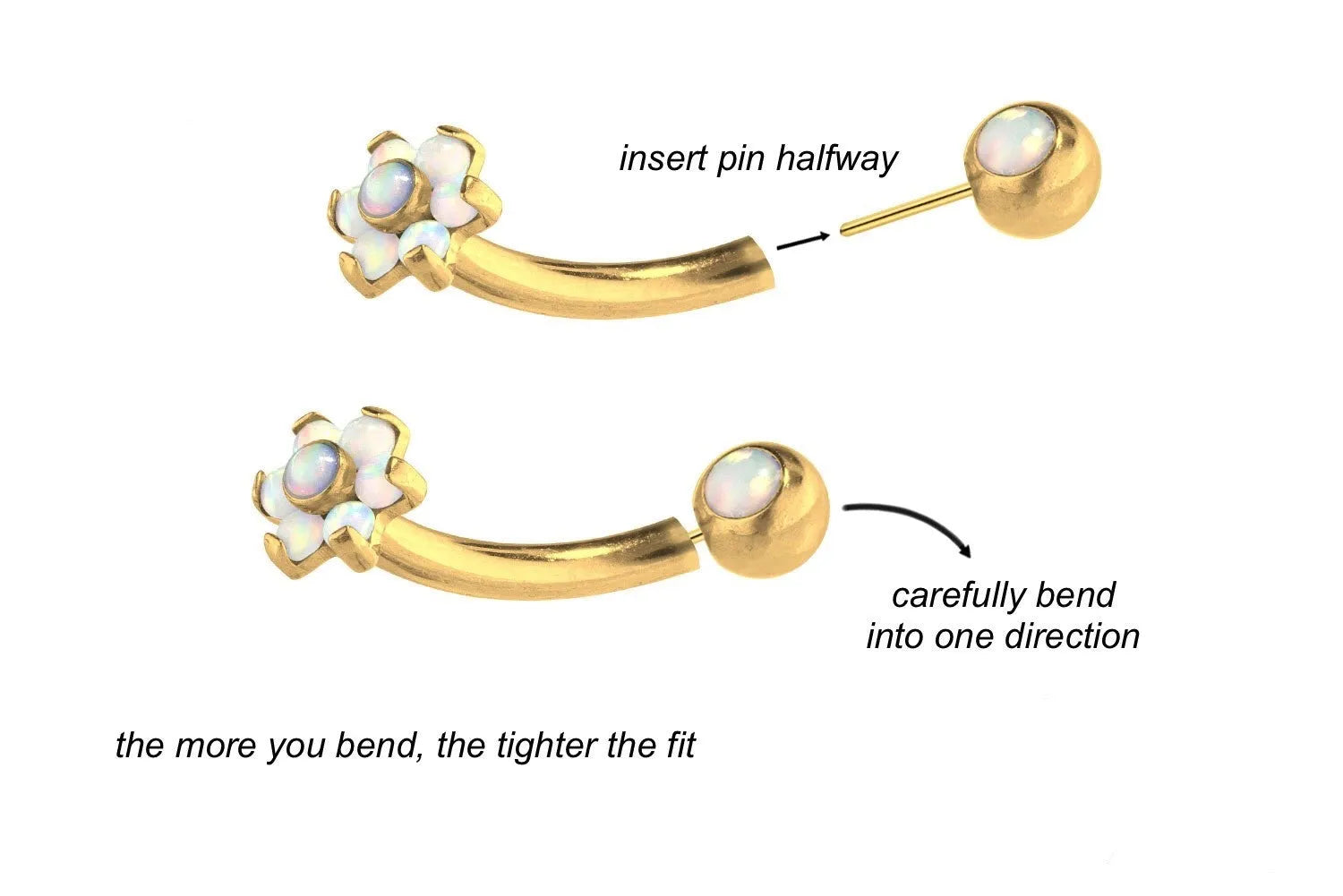 Titanium Push Pin Curved Barbell - Shiny Opal Flower