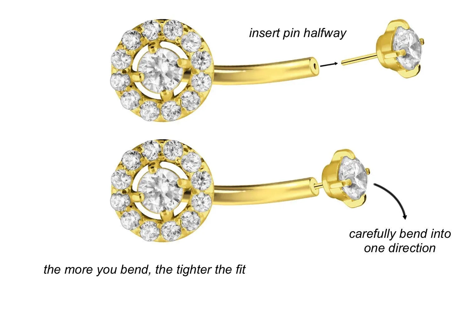 Titanium Push Pin Curved Barbell - Sparkly Crystal Disc