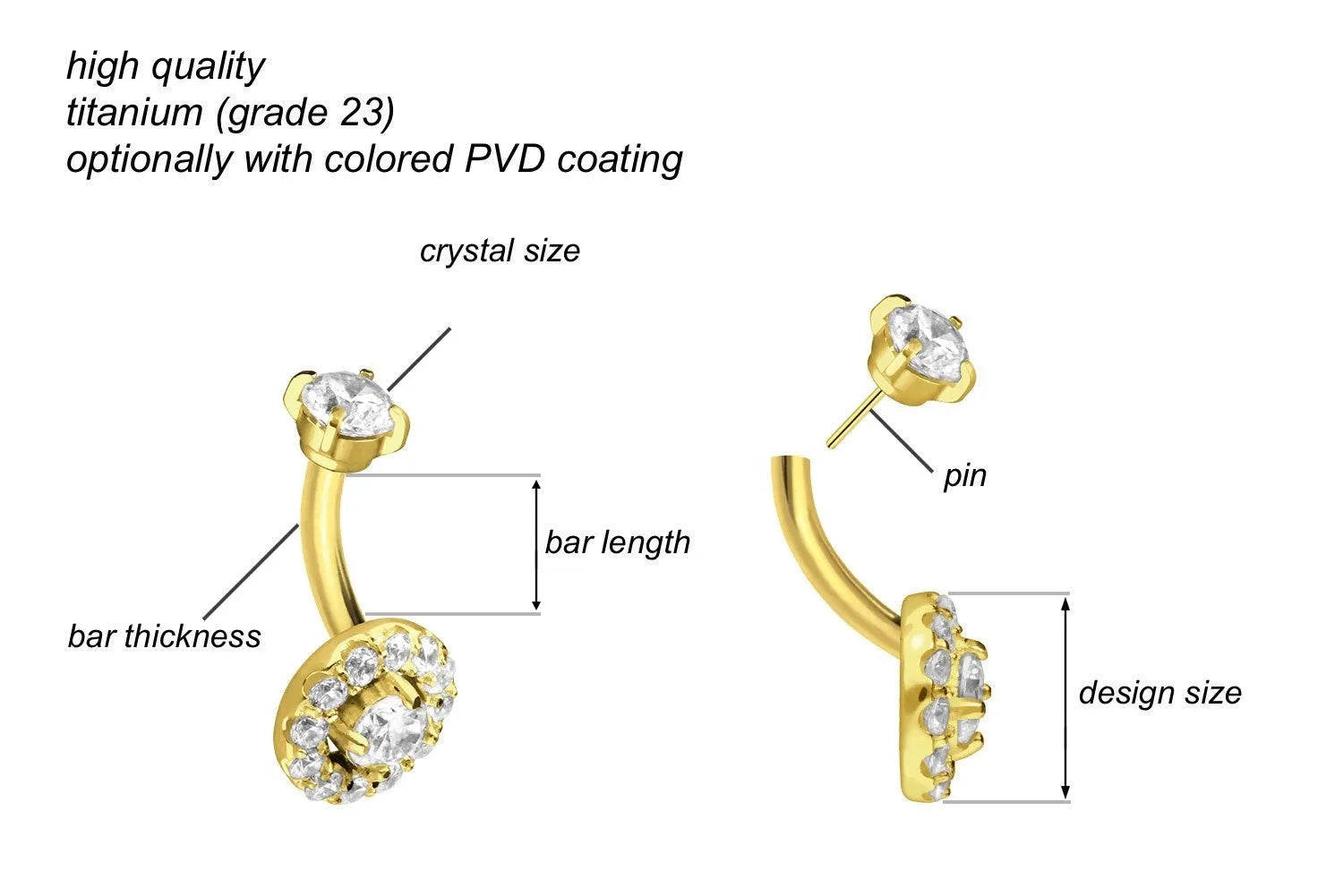 Titanium Push Pin Curved Barbell - Sparkly Crystal Disc