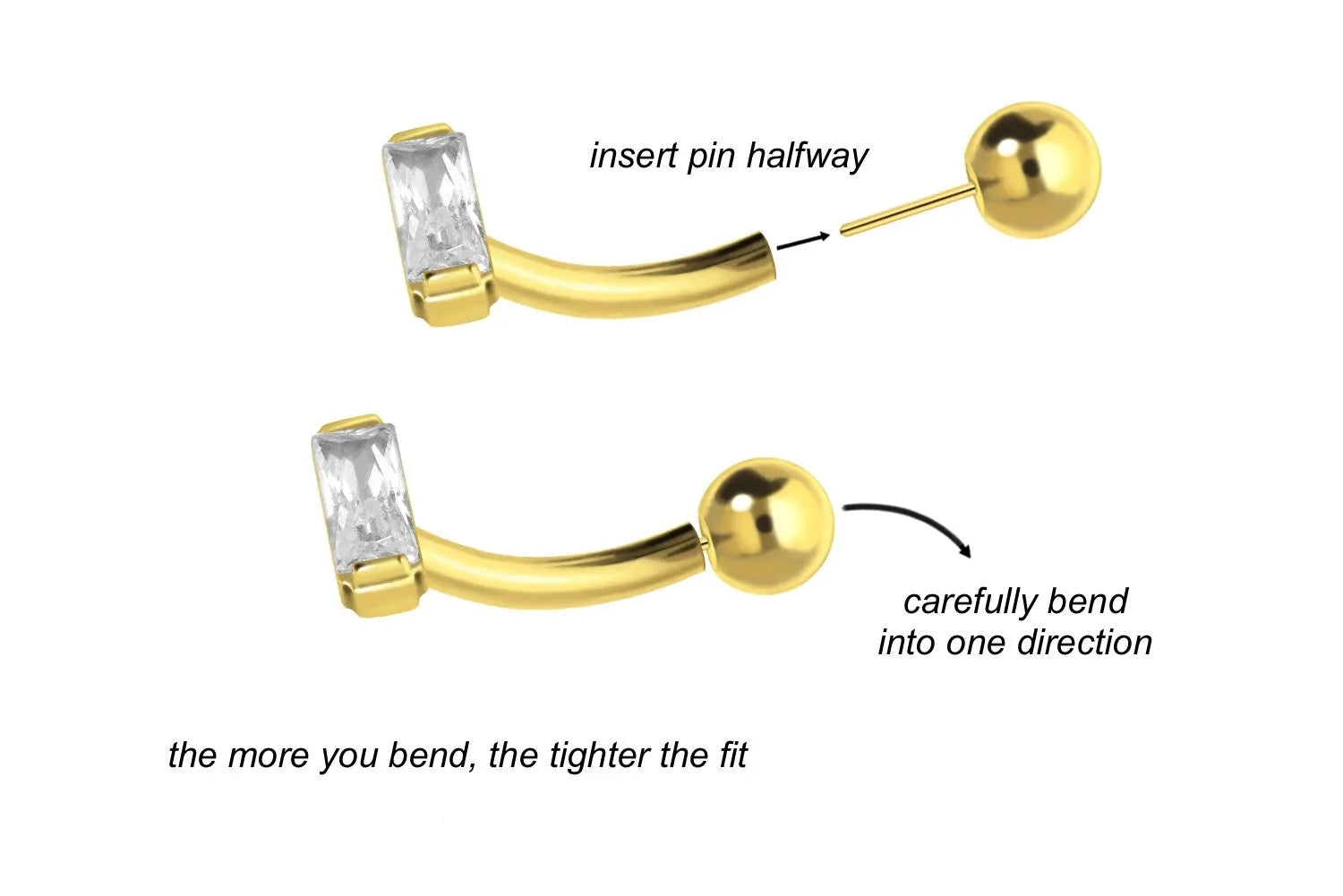 Titanium Push Pin Curved Barbell - Elegant Rectangle