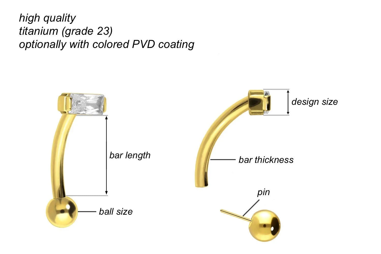 Titanium Push Pin Curved Barbell - Elegant Rectangle