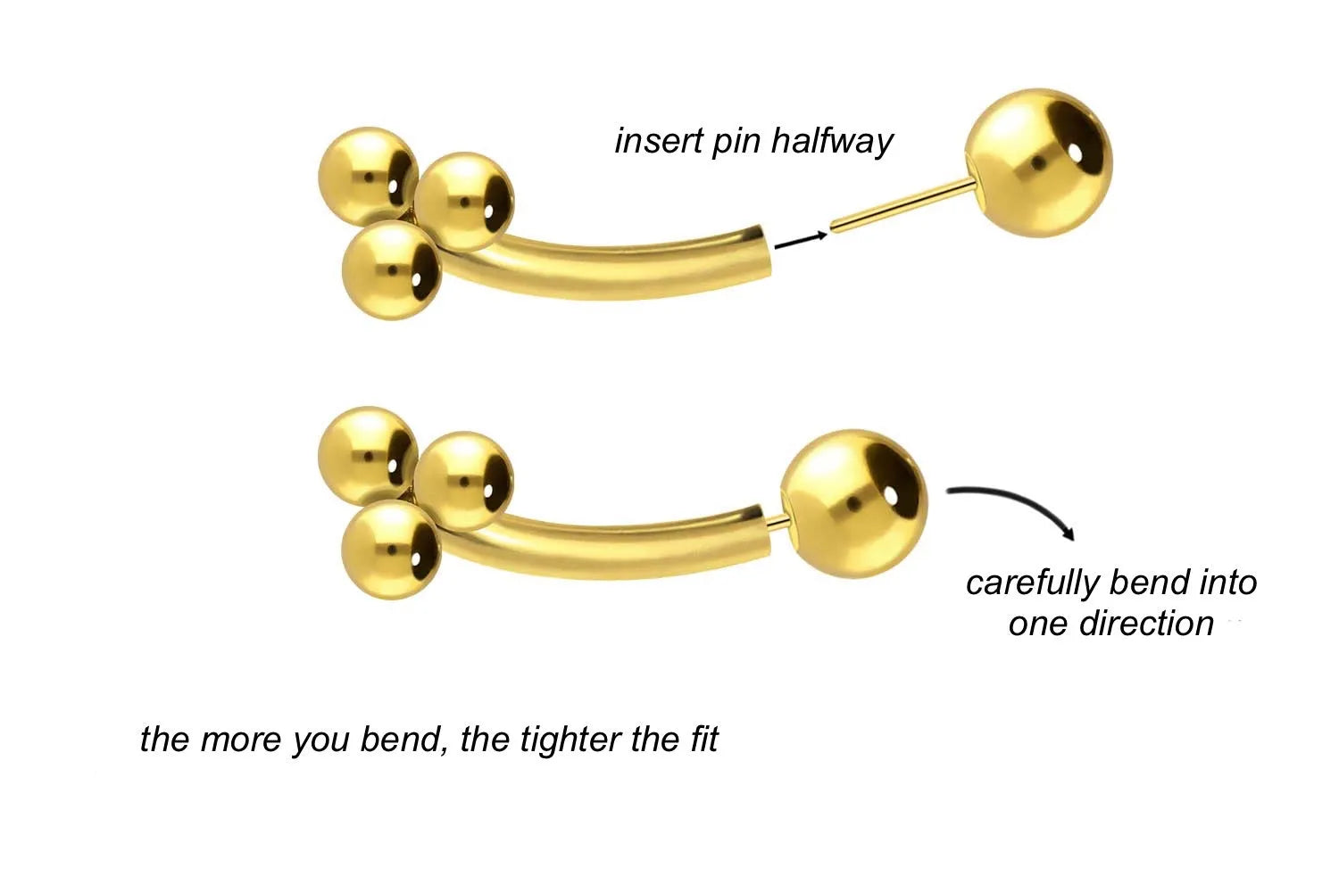 Titanium Push Pin Curved Barbell - 3 Cute Balls