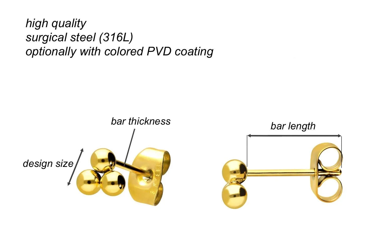 Surgical Steel Stud Earrings - 3 Cute Balls