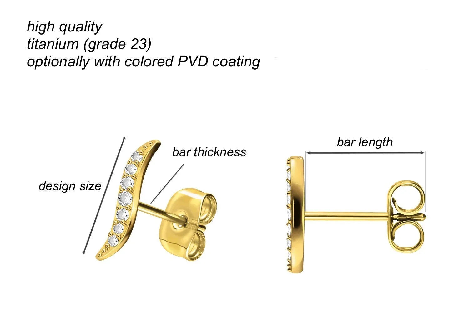 Titanium Stud Earrings - Crystal Waves