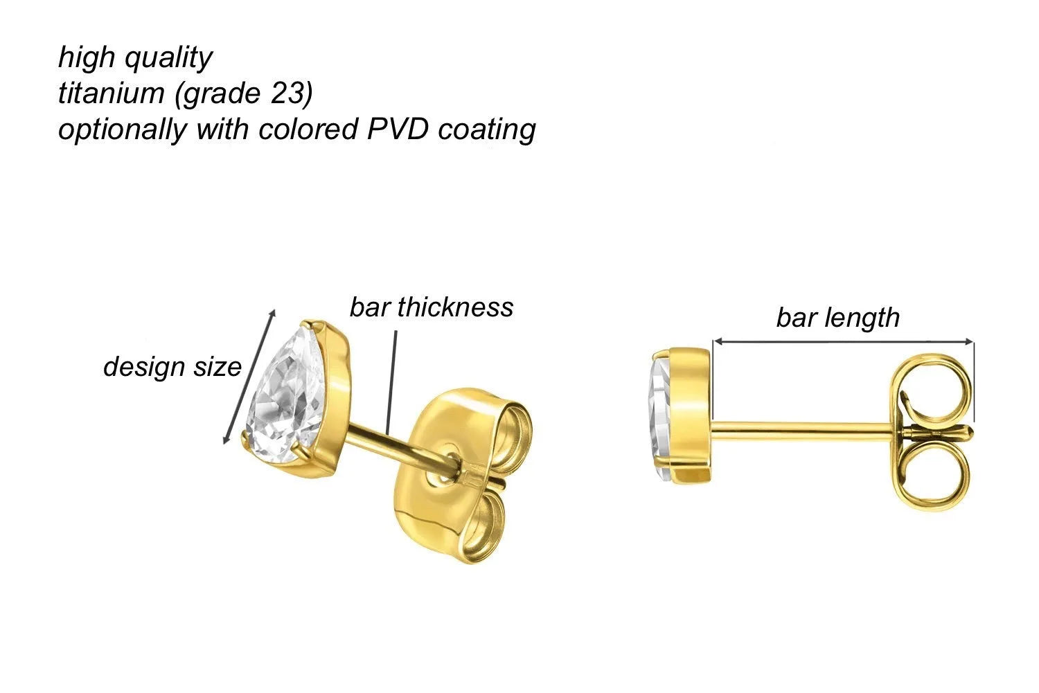 Titanium Stud Earrings - Sparkly Drops